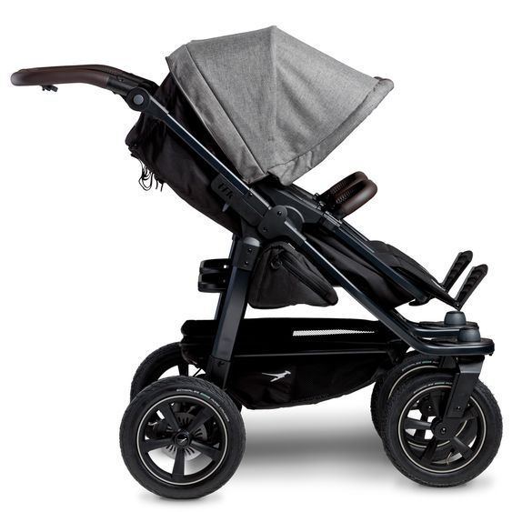 TFK Passeggino gemellare Duo 2 con pneumatici - 2x unità combinata (navicella+seggiolino) con posizione reclinabile e accessori XXL Zamboo - Grigio Premium