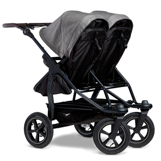 TFK Passeggino gemellare Duo 2 con pneumatici - 2x unità combinata (navicella+seggiolino) con posizione reclinabile e accessori XXL Zamboo - Grigio Premium