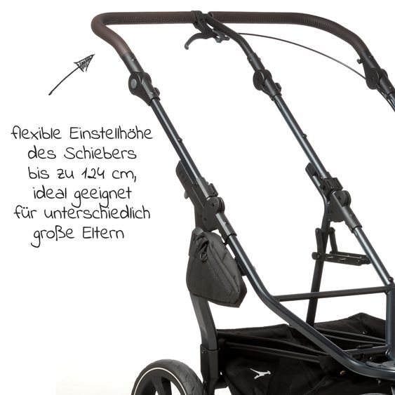 TFK Passeggino gemellare Duo 2 con pneumatici - 2x unità combinata (navicella+seggiolino) con posizione reclinabile e accessori XXL Zamboo - Grigio Premium