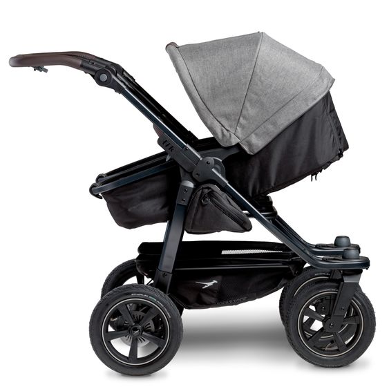 TFK Passeggino gemellare Duo 2 con pneumatici - 2x unità combinata (navicella+seggiolino) con posizione reclinabile e accessori XXL Zamboo - Grigio Premium