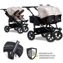 Passeggino gemellare Duo 2 con pneumatici - 2x unità combinata (navicella+seggiolino) con posizione reclinabile e accessori XXL Zamboo - Sabbia