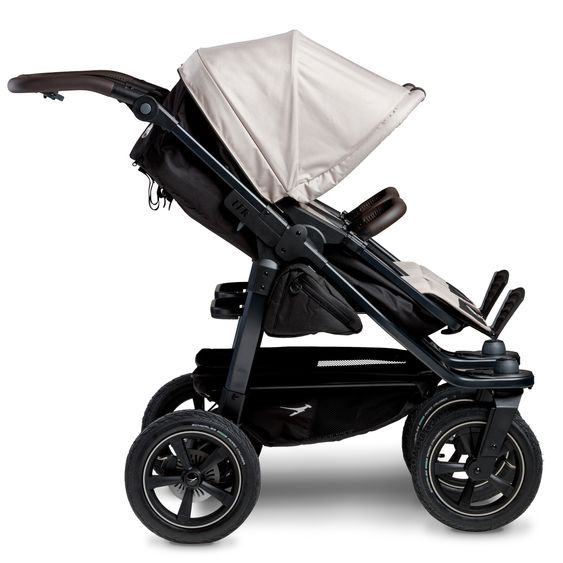 TFK Passeggino gemellare Duo 2 con pneumatici - 2x unità combinata (navicella+seggiolino) con posizione reclinabile e accessori XXL Zamboo - Sabbia