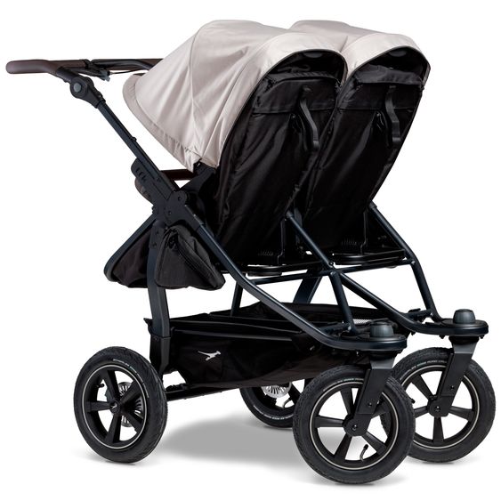 TFK Sibling & twin baby carriage Duo 2 with pneumatic tires - 2x combination unit (carrycot+seat) with reclining position & XXL Zamboo accessories - Sand