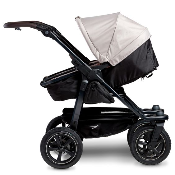 TFK Passeggino gemellare Duo 2 con pneumatici - 2x unità combinata (navicella+seggiolino) con posizione reclinabile e accessori XXL Zamboo - Sabbia