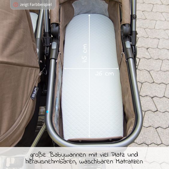 TFK Geschwister- & Zwillingskinderwagen Duo mit Lufreifen - 2x Kombi-Einheit (Wanne+Sitz) + XXL Zamboo Zubehör - Anthrazit