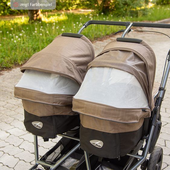 TFK Geschwister- & Zwillingskinderwagen Duo mit Lufreifen - 2x Kombi-Einheit (Wanne+Sitz) + XXL Zamboo Zubehör - Anthrazit