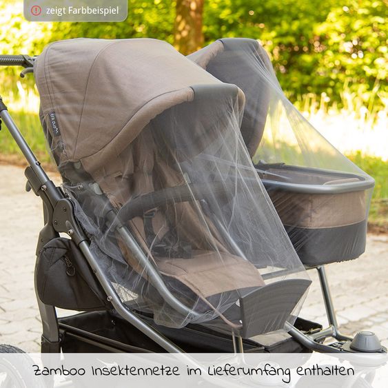 TFK Geschwister- & Zwillingskinderwagen Duo mit Lufreifen - 2x Kombi-Einheit (Wanne+Sitz) + XXL Zamboo Zubehör - Anthrazit