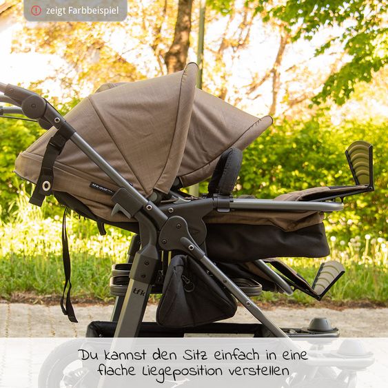 TFK Geschwister- & Zwillingskinderwagen Duo mit Lufreifen - 2x Kombi-Einheit (Wanne+Sitz) + XXL Zamboo Zubehör - Anthrazit