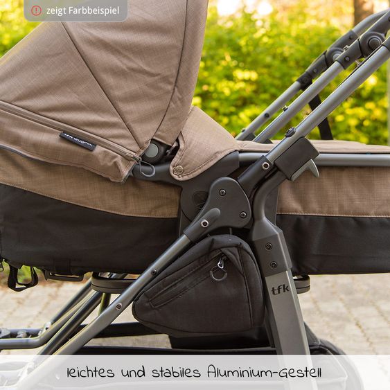 TFK Geschwister- & Zwillingskinderwagen Duo mit Lufreifen - 2x Kombi-Einheit (Wanne+Sitz) + XXL Zamboo Zubehör - Anthrazit