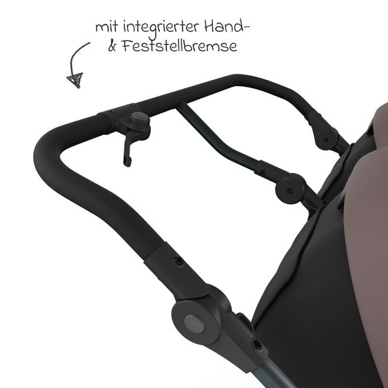 TFK Geschwister- & Zwillingskinderwagen Duo mit Luftreifen - 2x Kombi-Einheit (Wanne+Sitz) mit Liegeposition & XXL Zamboo Zubehör - Braun