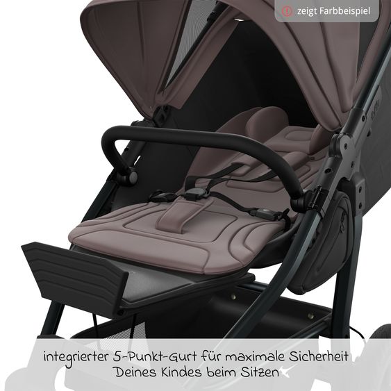 TFK Geschwister- & Zwillingskinderwagen Duo mit Luftreifen - 2x Kombi-Einheit (Wanne+Sitz) mit Liegeposition & XXL Zamboo Zubehör - Sand