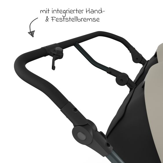 TFK Geschwister- & Zwillingskinderwagen Duo mit Luftreifen - 2x Kombi-Einheit (Wanne+Sitz) mit Liegeposition & XXL Zamboo Zubehör - Sand