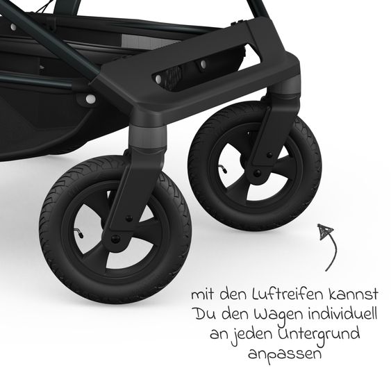 TFK Geschwister- & Zwillingskinderwagen Duo mit Luftreifen - 2x Kombi-Einheit (Wanne+Sitz) mit Liegeposition & XXL Zamboo Zubehör - Sand