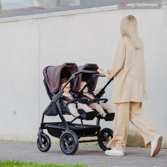 TFK Geschwister- & Zwillingskinderwagen Duo mit Luftreifen - 2x Kombi-Einheit (Wanne+Sitz) mit Liegeposition & XXL Zamboo Zubehör - Sand