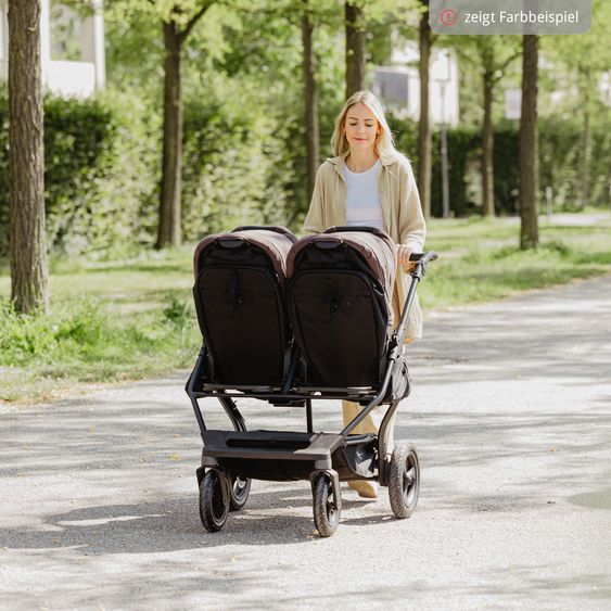TFK Geschwister- & Zwillingskinderwagen Duo mit Luftreifen - 2x Kombi-Einheit (Wanne+Sitz) mit Liegeposition & XXL Zamboo Zubehör - Sand