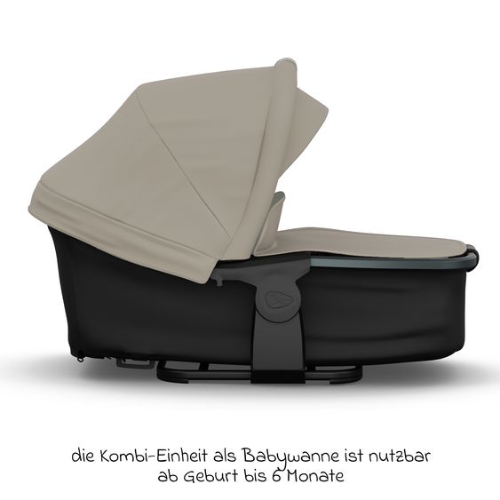 TFK Geschwister- & Zwillingskinderwagen Duo mit Luftreifen - 2x Kombi-Einheit (Wanne+Sitz) mit Liegeposition & XXL Zamboo Zubehör - Sand