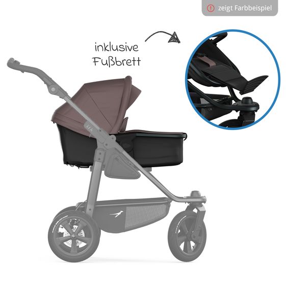 TFK Geschwister- & Zwillingskinderwagen Duo mit Luftreifen - 2x Kombi-Einheit (Wanne+Sitz) mit Liegeposition & XXL Zamboo Zubehör - Sand