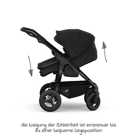 TFK Geschwister- & Zwillingskinderwagen Duo mit Luftreifen - 2x Kombi-Einheit (Wanne+Sitz) mit Liegeposition & XXL Zamboo Zubehör - Schwarz