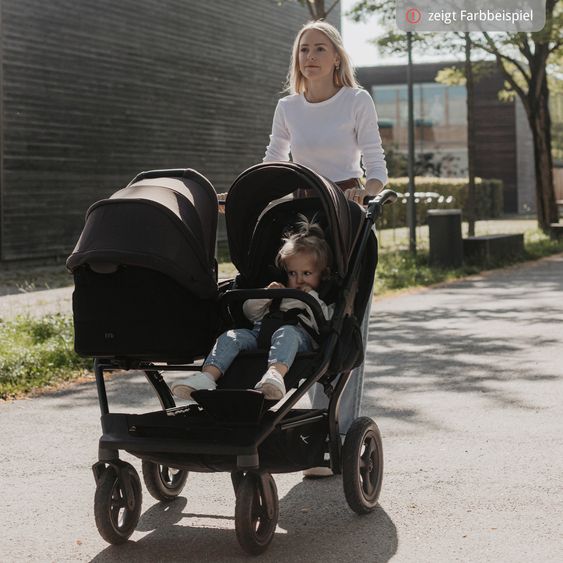 TFK Geschwister- & Zwillingskinderwagen Duo mit Luftreifen - 2x Kombi-Einheit (Wanne+Sitz) mit Liegeposition & XXL Zamboo Zubehör - Schwarz