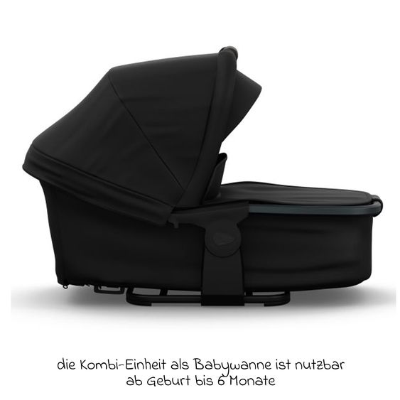 TFK Geschwister- & Zwillingskinderwagen Duo mit Luftreifen - 2x Kombi-Einheit (Wanne+Sitz) mit Liegeposition & XXL Zamboo Zubehör - Schwarz