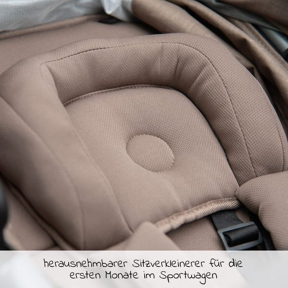 TFK Geschwister- & Zwillingskinderwagen Duo mit Luftreifen - 2x Kombi-Einheit (Wanne+Sitz) + XXL Zamboo Zubehör - Braun