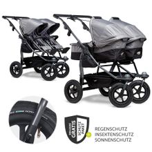 Sibling & twin stroller Duo with pneumatic tires - 2x combi unit (tub+seat) + XXL Zamboo accessories - Grey