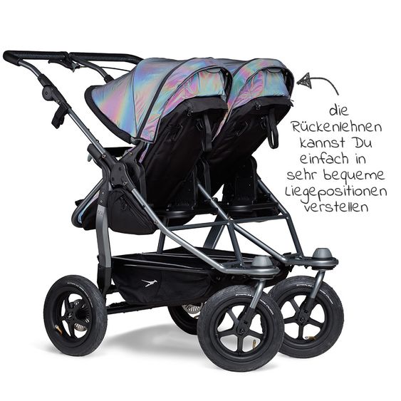 TFK Geschwister- & Zwillingskinderwagen Duo mit Luftreifen - 2x Kombi-Einheit (Wanne+Sitz) + XXL Zubehörpaket - Glow
