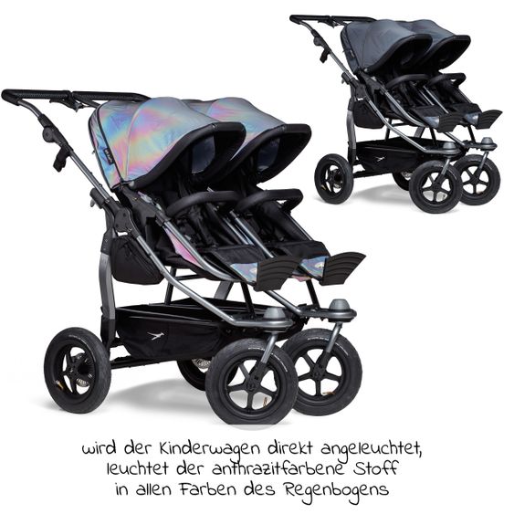 TFK Geschwister- & Zwillingskinderwagen Duo mit Luftreifen - 2x Kombi-Einheit (Wanne+Sitz) + XXL Zubehörpaket - Glow