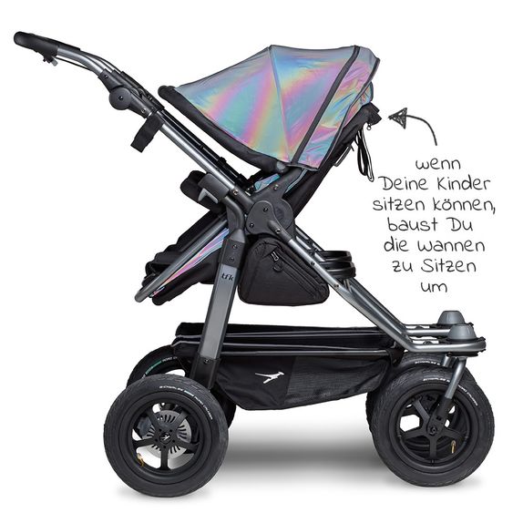 TFK Geschwister- & Zwillingskinderwagen Duo mit Luftreifen - 2x Kombi-Einheit (Wanne+Sitz) + XXL Zubehörpaket - Glow