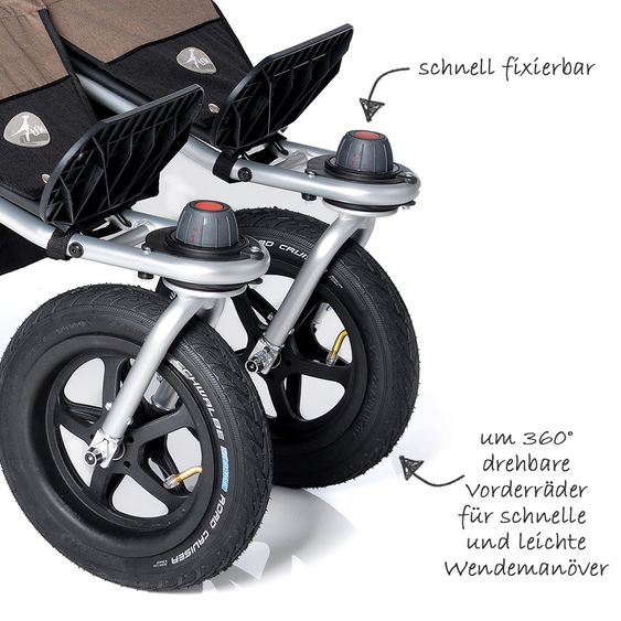 TFK Geschwister- & Zwillingskinderwagen Twin Adventure - Fossil