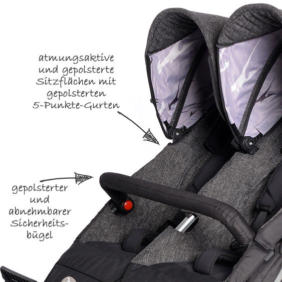 TFK Geschwister- & Zwillingskinderwagen Twin Adventure Premium - Anthrazit