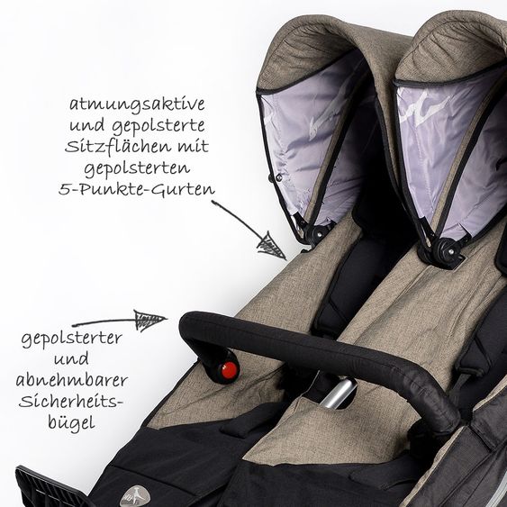 TFK Geschwister- & Zwillingskinderwagen Twin Adventure Premium - Schlamm