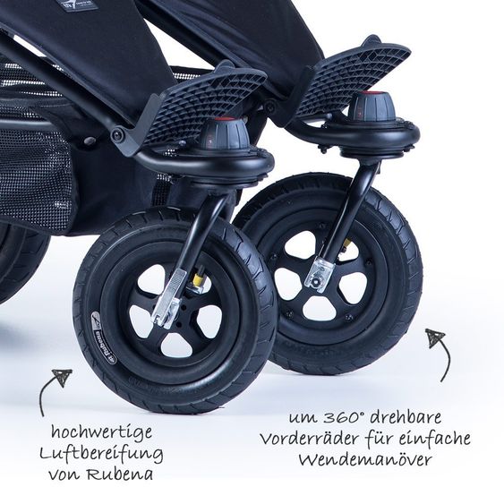 TFK Geschwister- & Zwillingskinderwagen Twinner Lite - Premium Line - Anthrazit