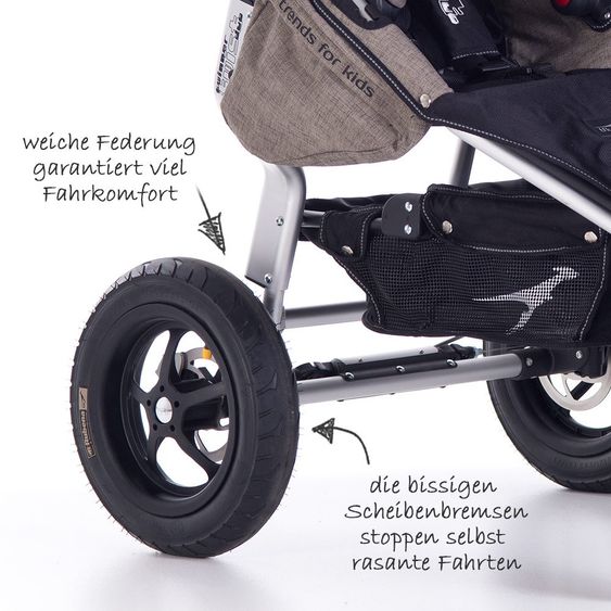 TFK Geschwister- & Zwillingskinderwagen Twinner Twist Duo - Premium Line Melange Schlamm