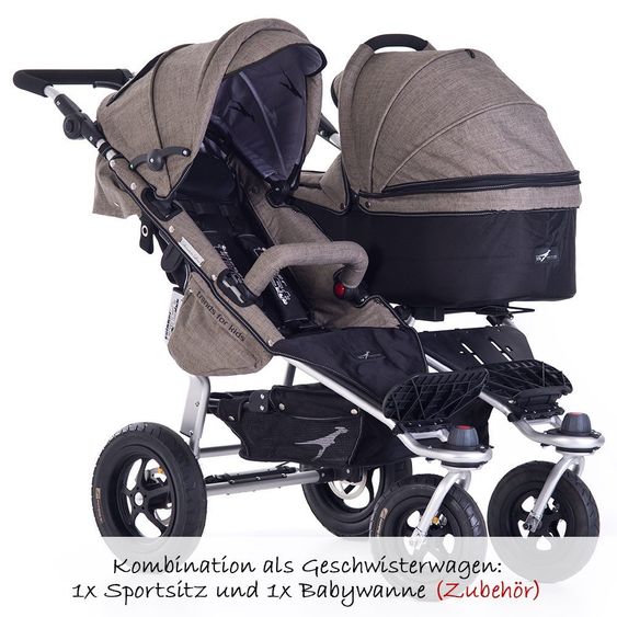 TFK Geschwister- & Zwillingskinderwagen Twinner Twist Duo - Premium Line Melange Schlamm