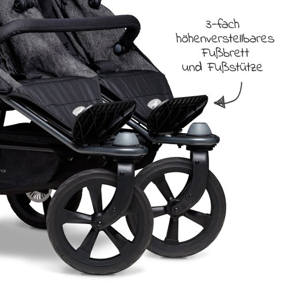 TFK Geschwister- & Zwillingsportwagen Duo mit Luftkammerreifen- 2x Sportsitze  bis 45 kg + XXL  Zubehörpaket - Anthrazit