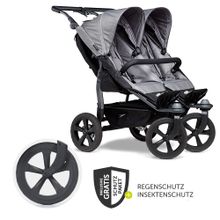 Geschwister- & Zwillingsportwagen Duo mit Luftkammerreifen - 2x Sportsitze  bis 45 kg + XXL  Zubehörpaket - Grau