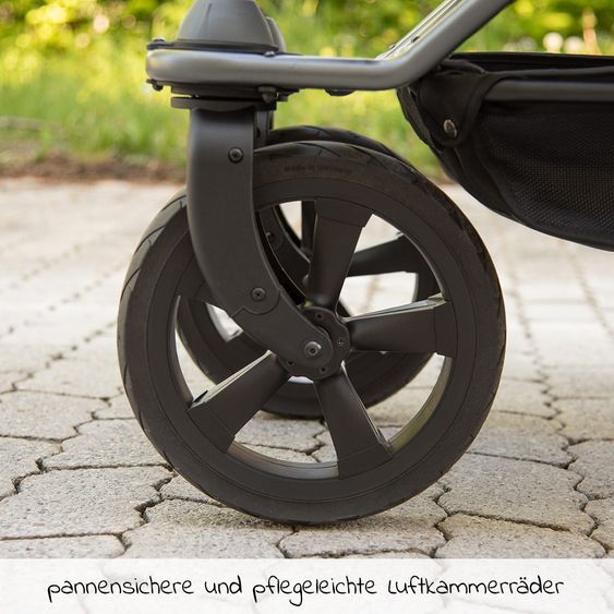 TFK Geschwister- & Zwillingsportwagen Duo mit Luftkammerreifen - 2x Sportsitze  bis 45 kg + XXL  Zubehörpaket - Grau