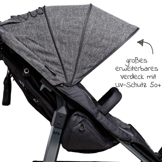 TFK Geschwister- & Zwillingsportwagen Duo mit Luftreifen - 2x Sportsitze bis 45 kg + XXL Zamboo Zubehör - Anthrazit