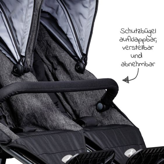 TFK Geschwister- & Zwillingsportwagen Duo mit Luftreifen - 2x Sportsitze bis 45 kg + XXL Zamboo Zubehör - Anthrazit