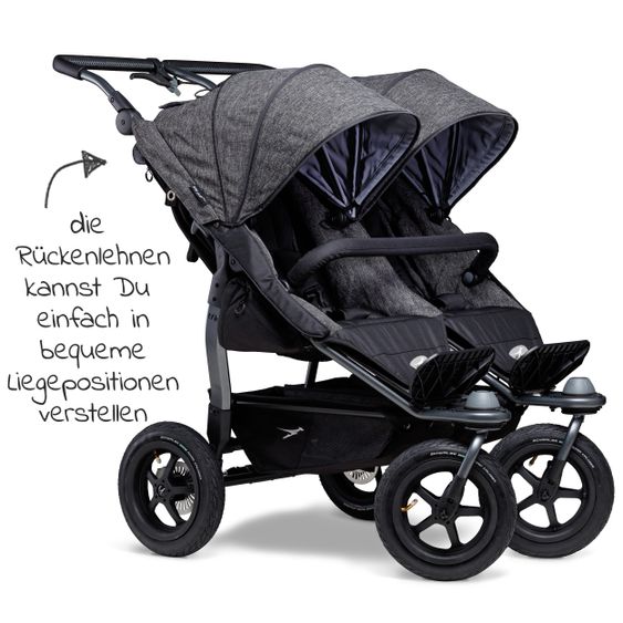 TFK Geschwister- & Zwillingsportwagen Duo mit Luftreifen - 2x Sportsitze bis 45 kg + XXL Zamboo Zubehör - Anthrazit