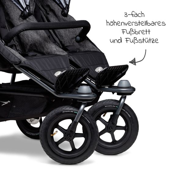 TFK Geschwister- & Zwillingsportwagen Duo mit Luftreifen - 2x Sportsitze bis 45 kg + XXL Zamboo Zubehör - Anthrazit