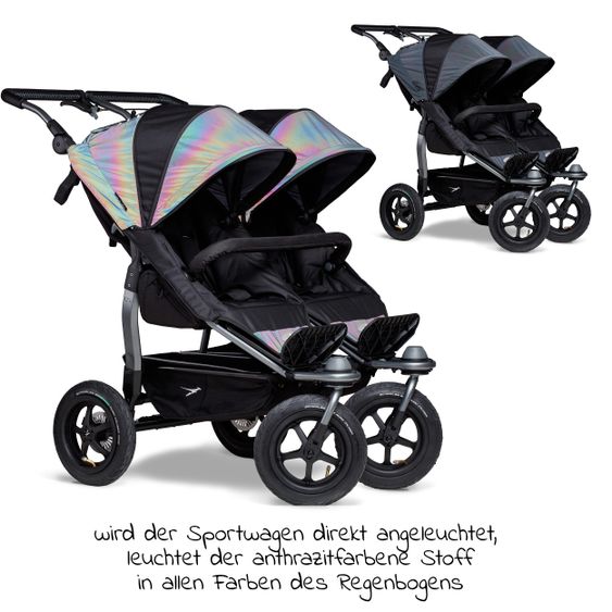 TFK Geschwister- & Zwillingsportwagen Duo mit Luftreifen - 2x Sportsitze bis 45 kg + XXL Zamboo Zubehör - Glow in the Dark