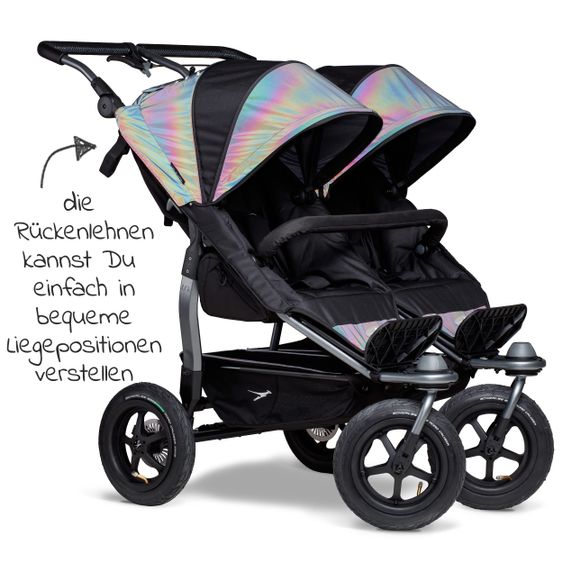 TFK Geschwister- & Zwillingsportwagen Duo mit Luftreifen - 2x Sportsitze bis 45 kg + XXL Zamboo Zubehör - Glow in the Dark