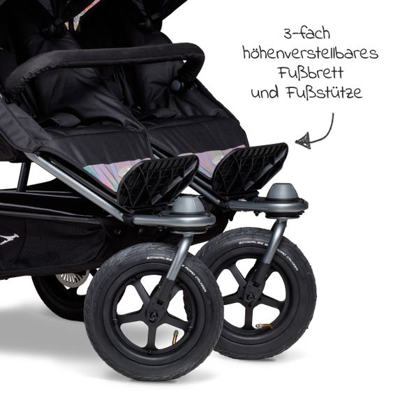 TFK Geschwister- & Zwillingsportwagen Duo mit Luftreifen - 2x Sportsitze bis 45 kg + XXL Zamboo Zubehör - Glow in the Dark
