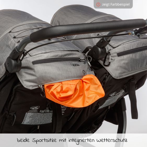 TFK Geschwister- & Zwillingsportwagen Duo mit Luftreifen - 2x Sportsitze bis 45 kg + XXL Zamboo Zubehör - Grau