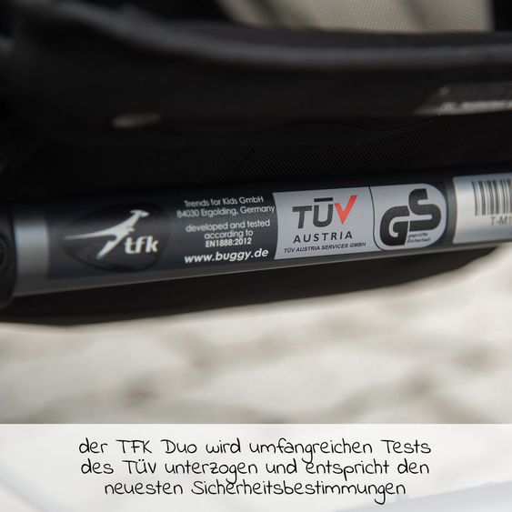 TFK Geschwister- & Zwillingsportwagen Duo mit Luftreifen - 2x Sportsitze bis 45 kg + XXL Zamboo Zubehör - Grau