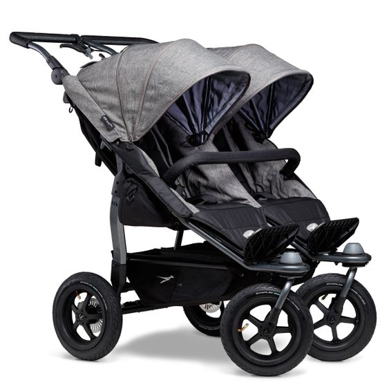 TFK Sibling & twin stroller Duo with pneumatic tires - 2x sport seats up to 45 kg + XXL Zamboo accessories - Grey
