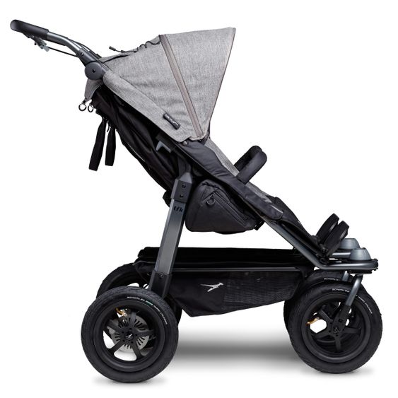 TFK Sibling & twin stroller Duo with pneumatic tires - 2x sport seats up to 45 kg + XXL Zamboo accessories - Grey