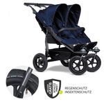 Geschwister- & Zwillingsportwagen Duo mit Luftreifen - 2x Sportsitze bis 45 kg + XXL Zamboo Zubehör - Marine